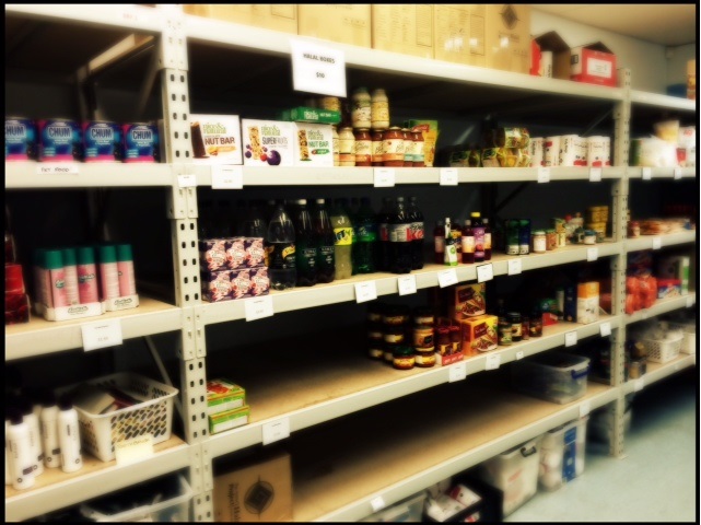 Photo of donations on shelves