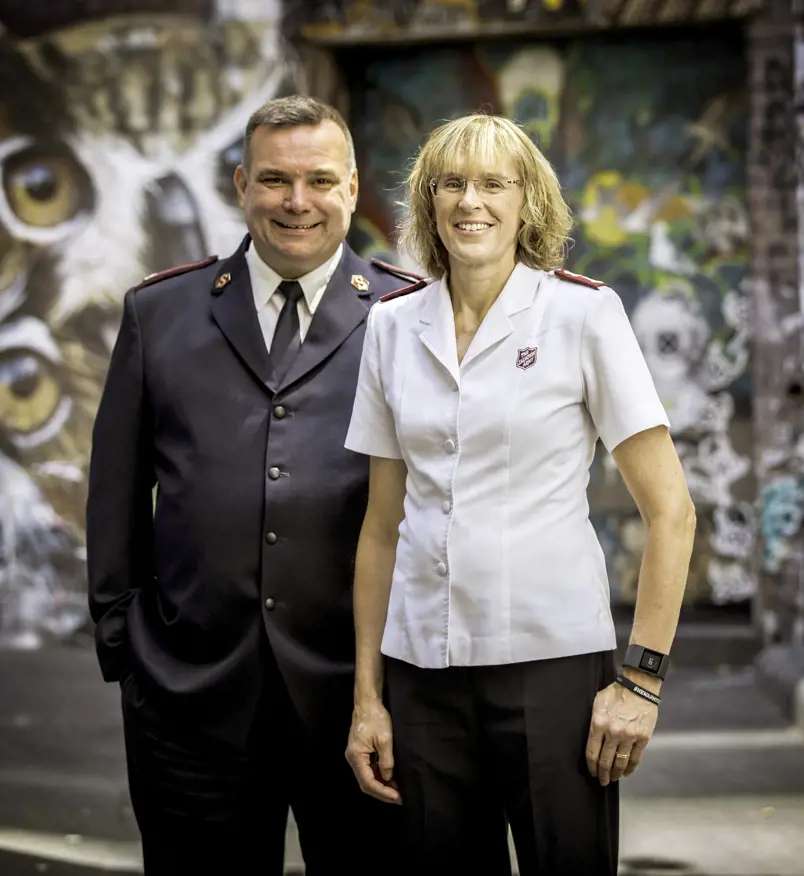 Major Brendan Nottle and his wife Sandra posing outside Melbourne 614