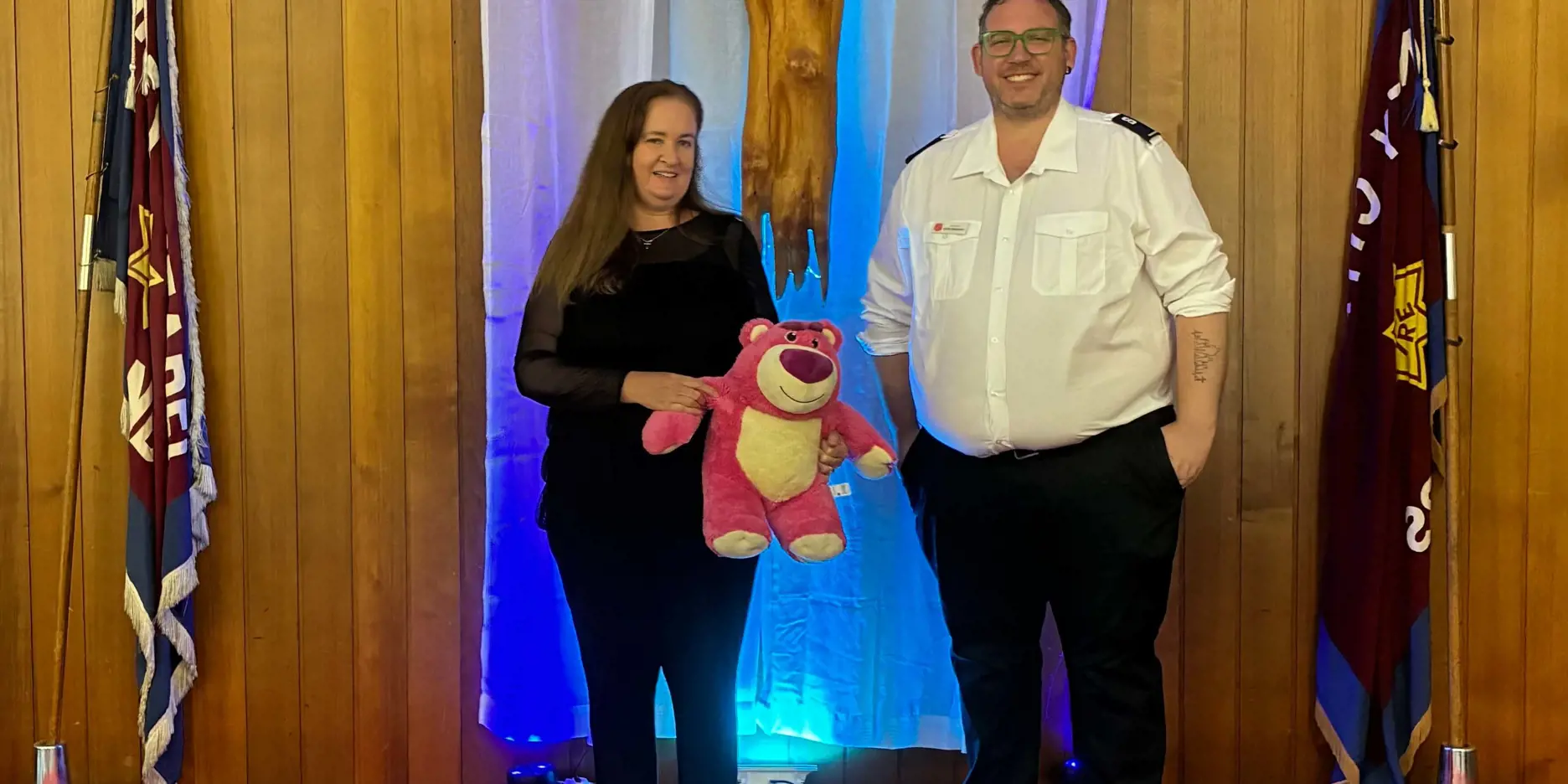 Kim, Colin and the pink bear