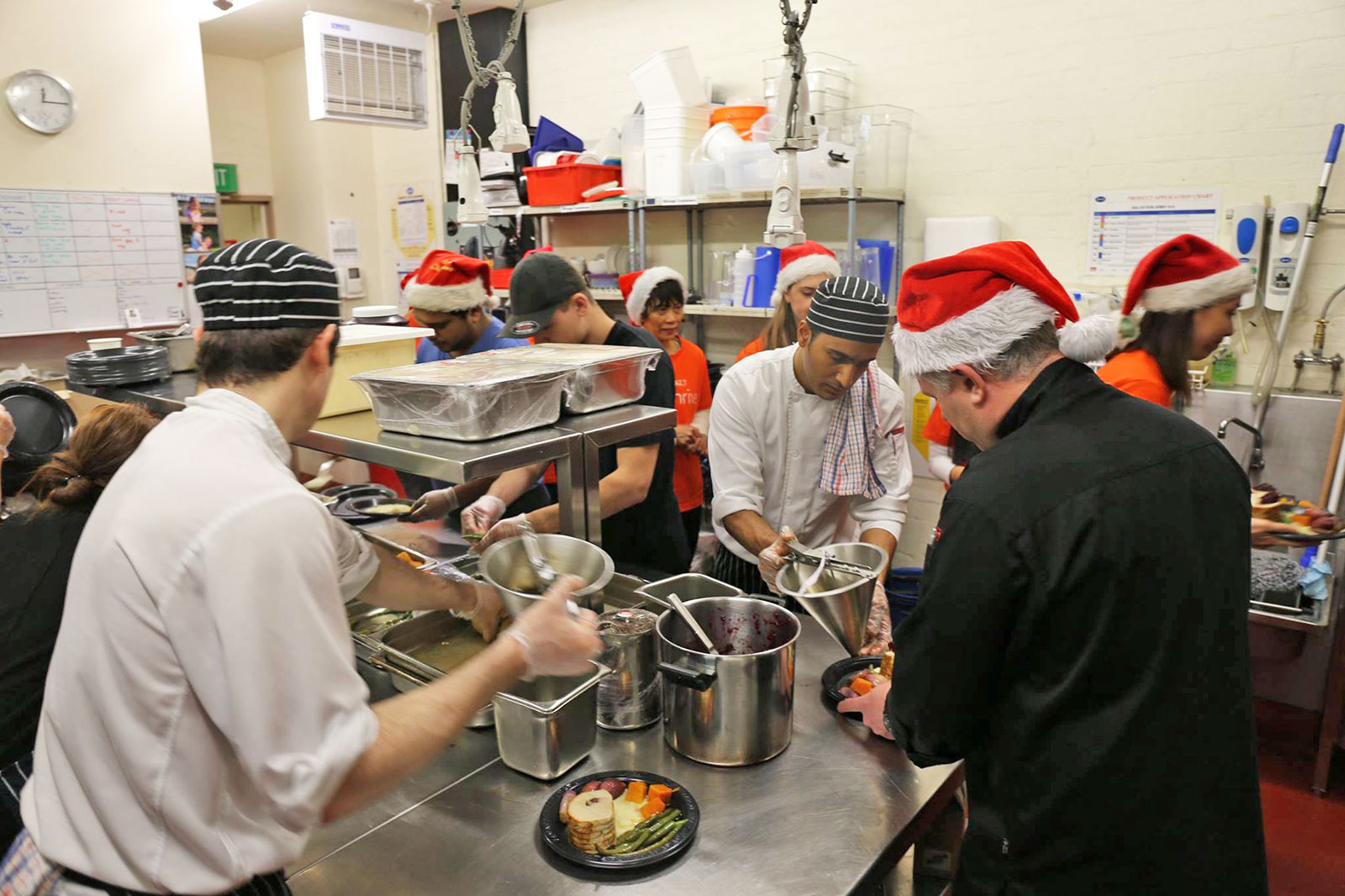 kitchen workers busy at christmas