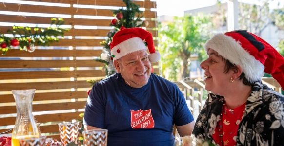 People laughing and spending time together at Christmas 