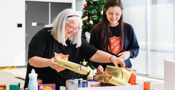 People laughing and spending time together at Christmas 