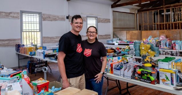 Corps Officers Donna and Phil Sutcliffe in warehouse