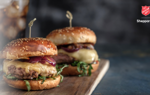 Hamburgers on a tray