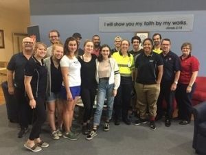 Lieutenants Bronwyn and Perry Lithgow with volunteers.