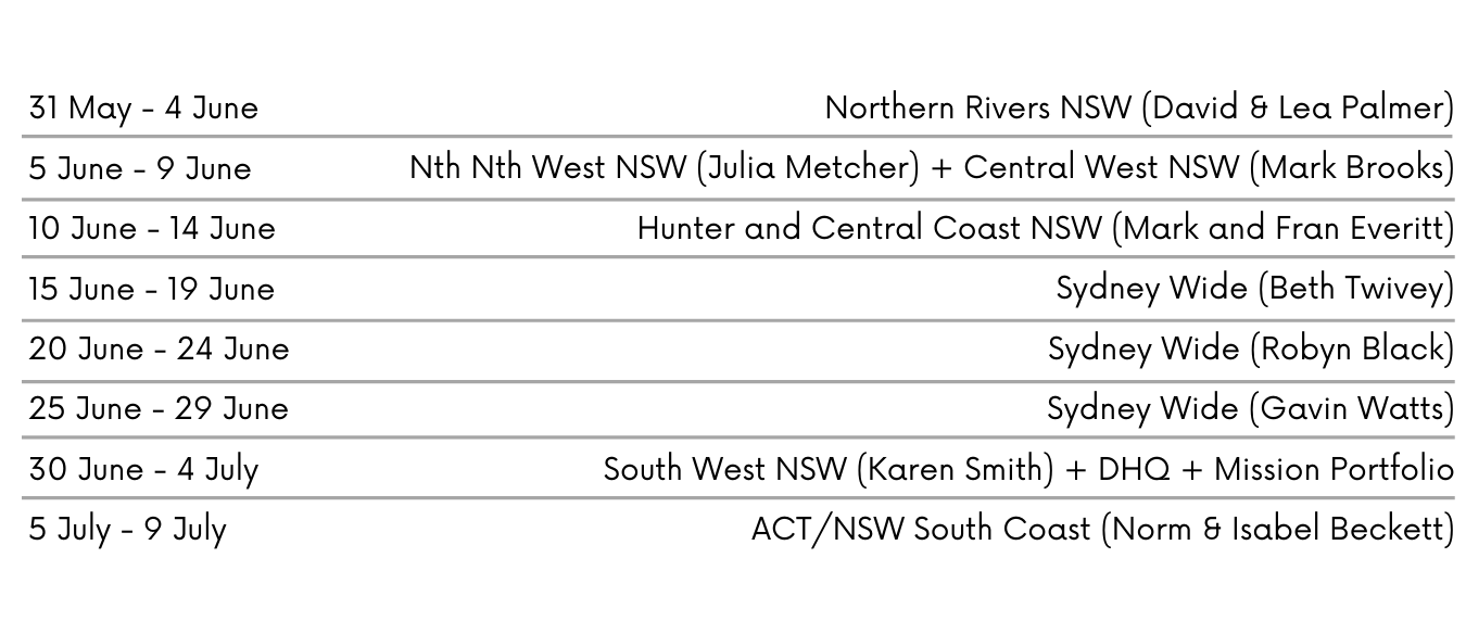 Prayer Roster | NSW/ACT Division | The Salvation Army Australia