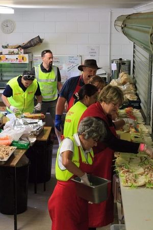 Lunch preparation for hundreds of evacuees.