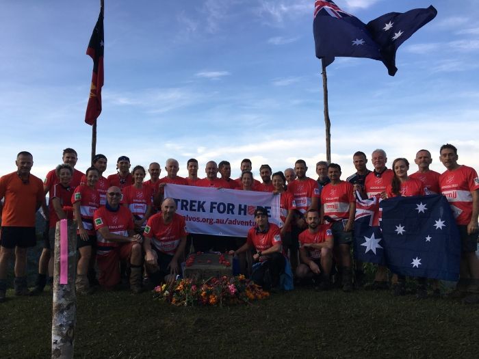 Group photo of the trekkers at the Kokoda ANZAC Day ceremony in 2017