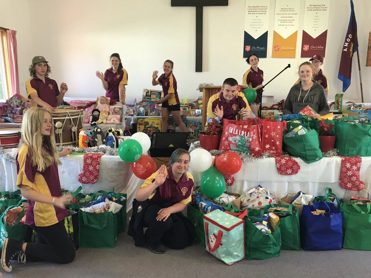 Students from Monaro High School Leo's Club sorting and preparing for CoomaSalvos Christmas Cheer
