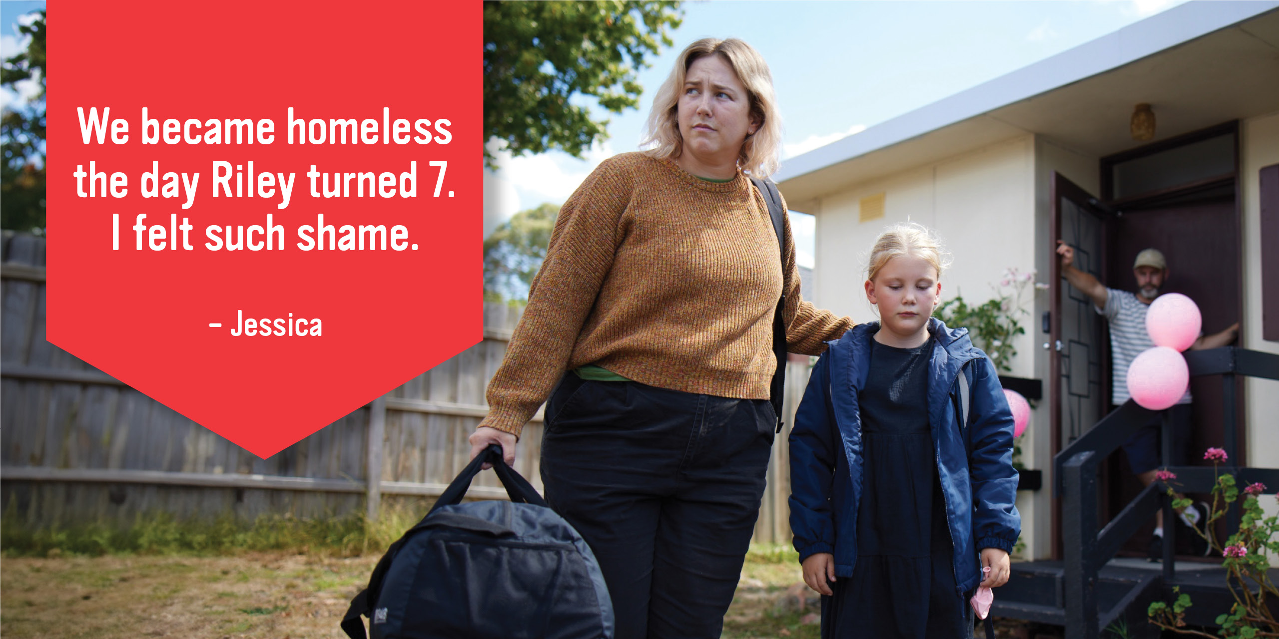 A primary school-aged girl with mother facing eviction.