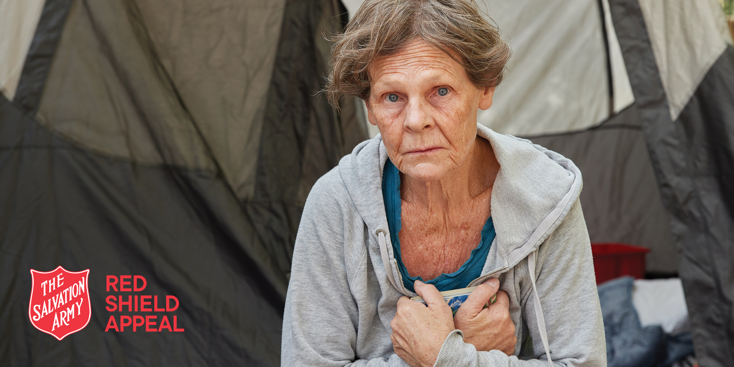 Margaret outside her tent