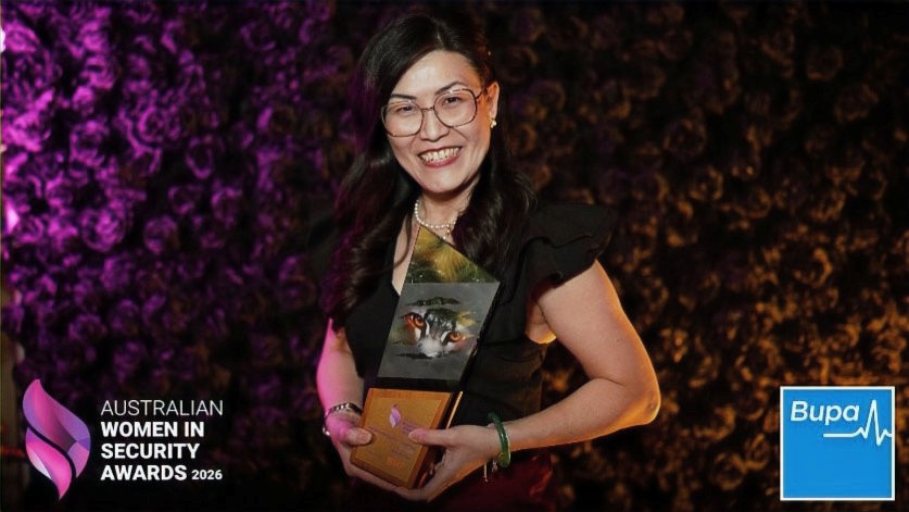 Christie Lim with the Australian Women in Security&nbsp;award she received at a Gala Awards Night in Melbourne.