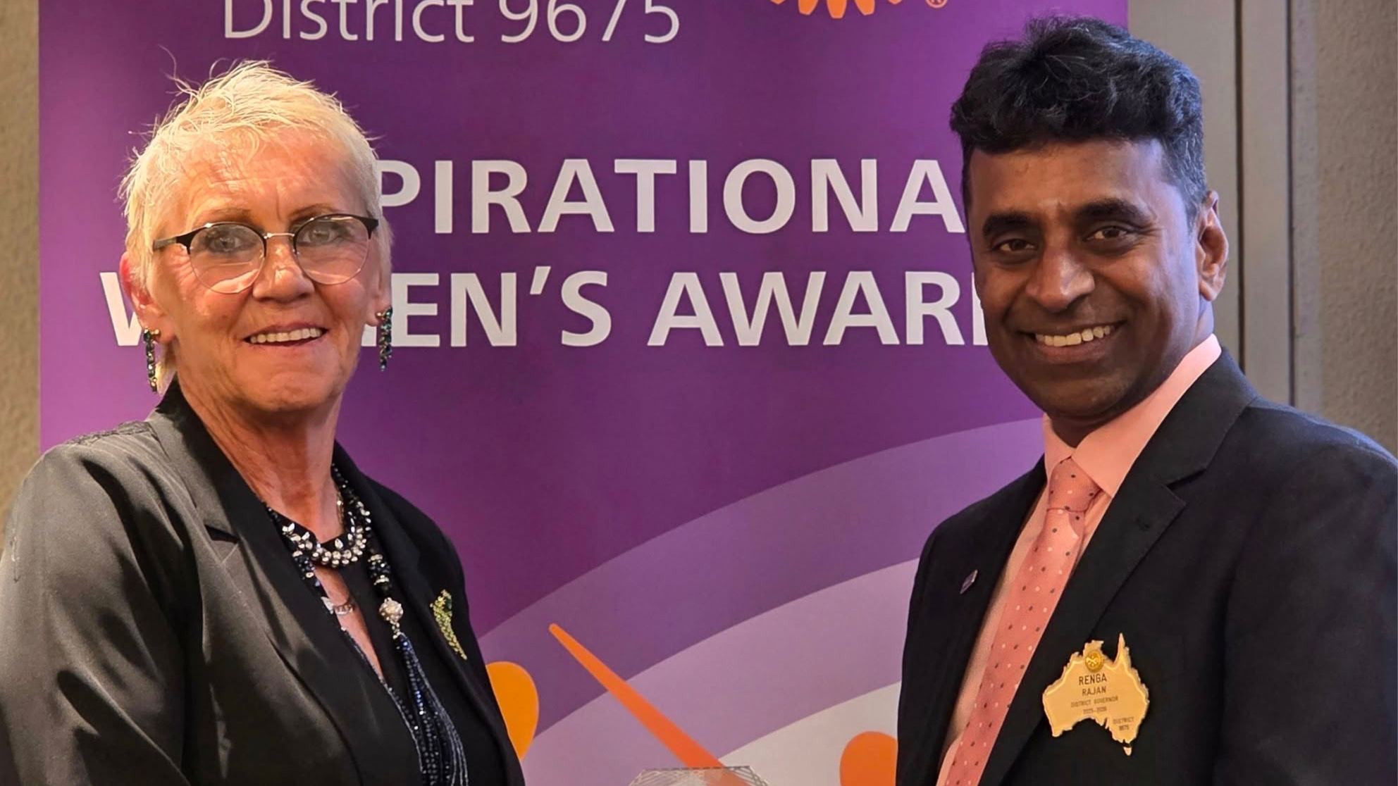 Leanne Pateman with Rotary 9675 District Governor Renga Rajan at the Rotary 2025 Most Inspirational Women&rsquo;s Awards event at Parliament House in Sydney