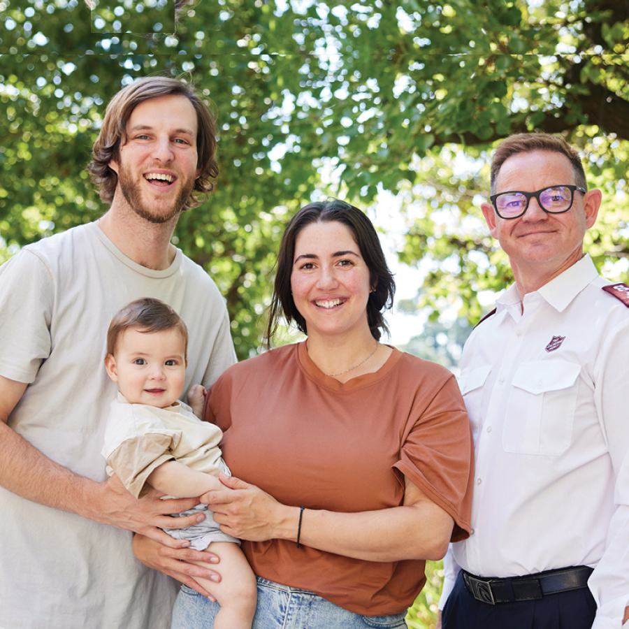 Nick, Rachel and their son catch up with their Salvos Case Worker