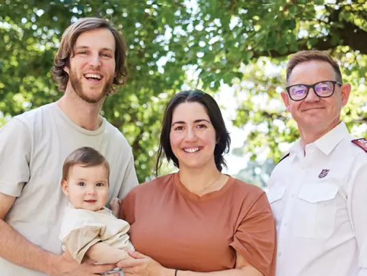 Nick, Rachel and their son catch up with their Salvos Case Worker