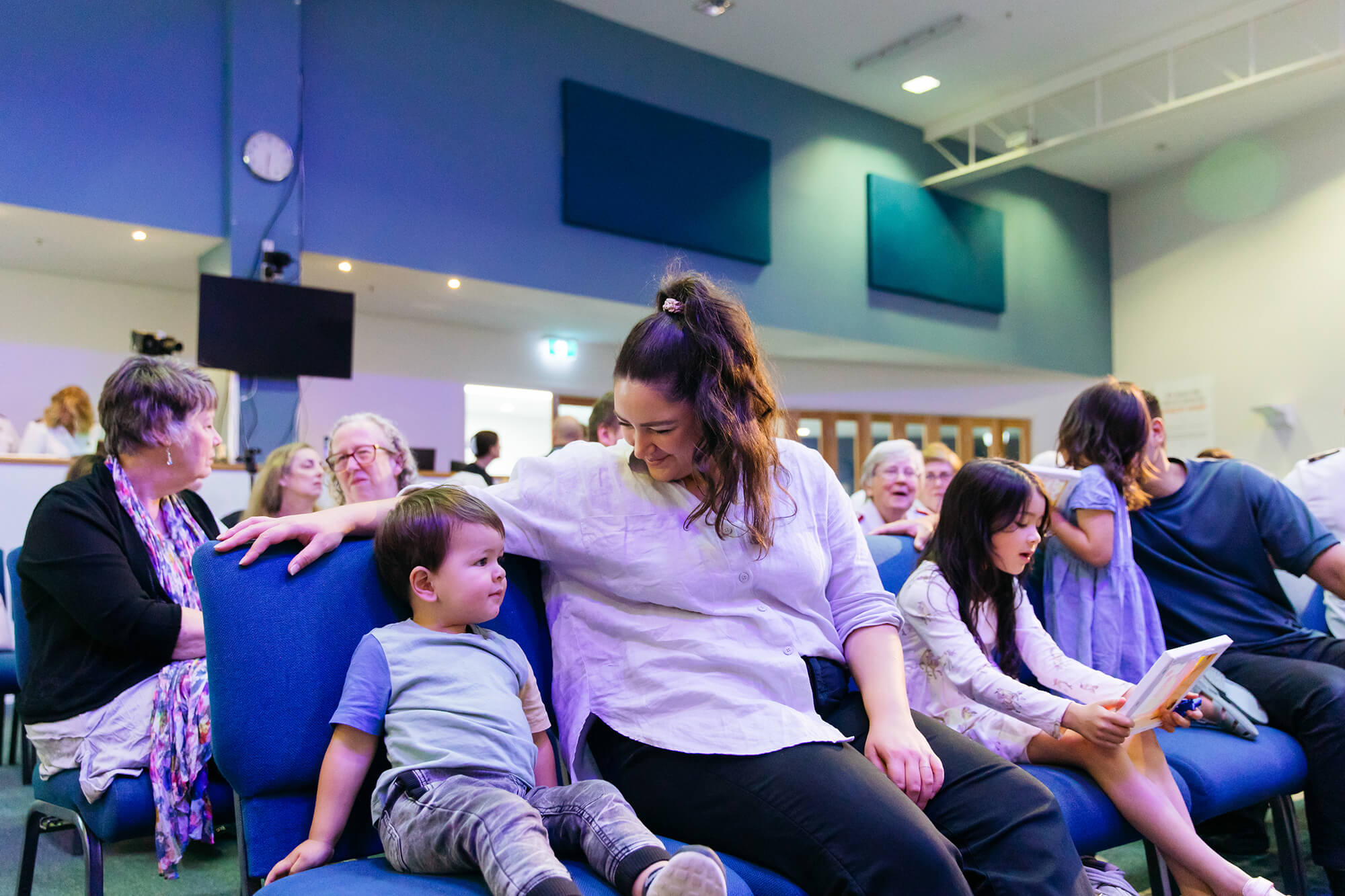 Church gathering with parents and kids