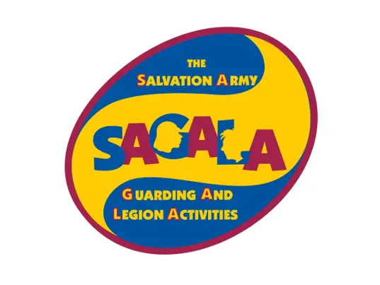 Sagala logo with the text 'The Salvation Army SAGALA Guarding and Legion Activities' inside of a circular blue and yellow logo design.