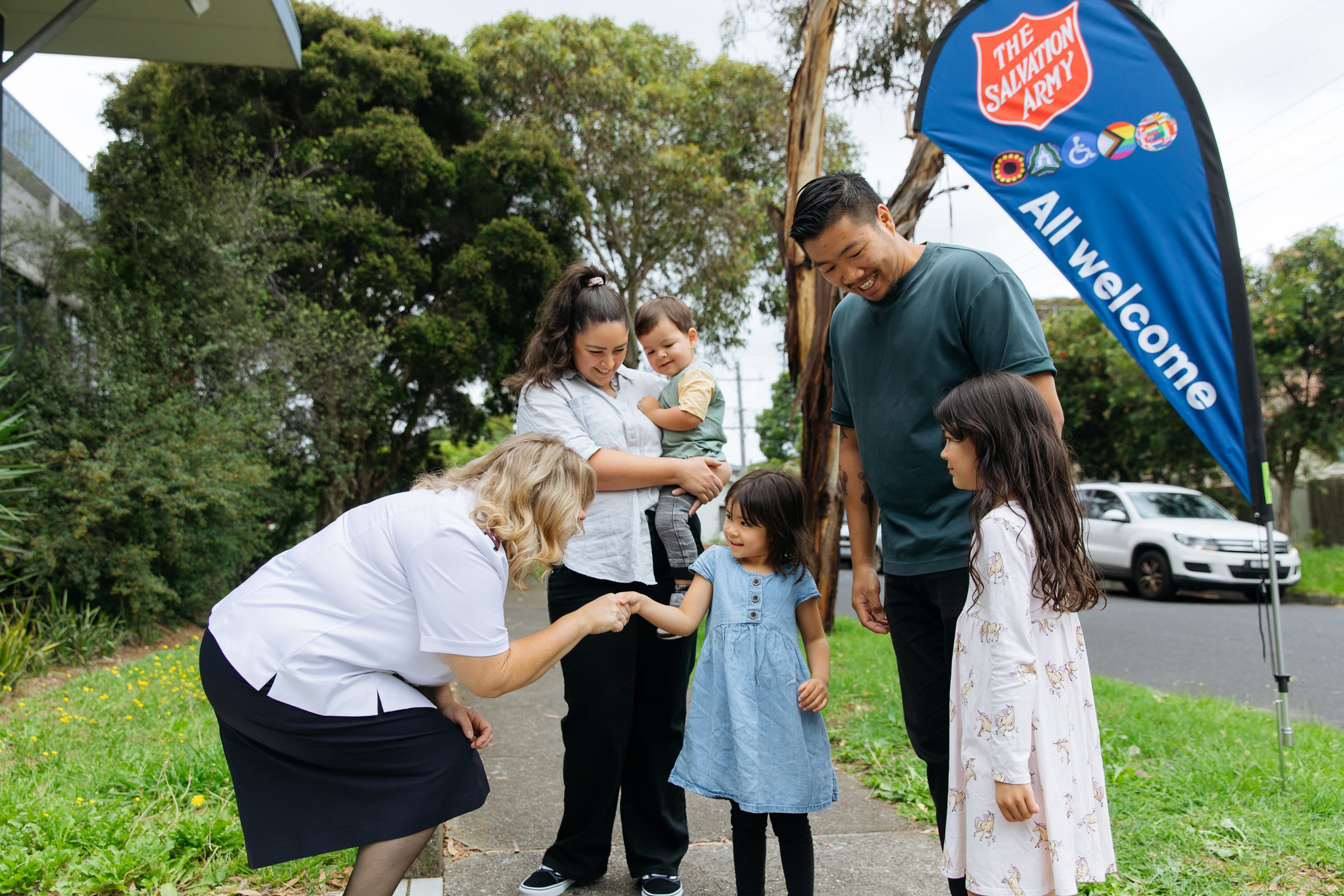 Hobart Corps officer talking to a family