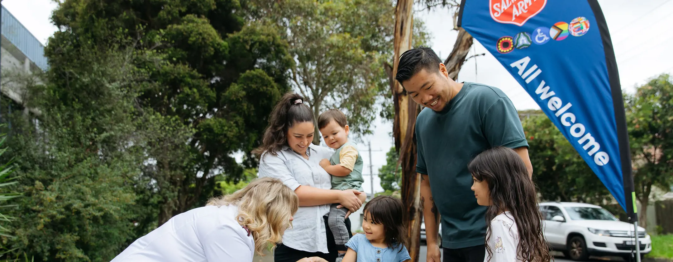 Hobart Corps officer talking to a family