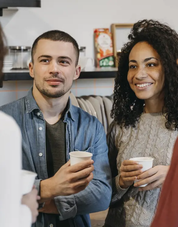 People drinking coffee and talking