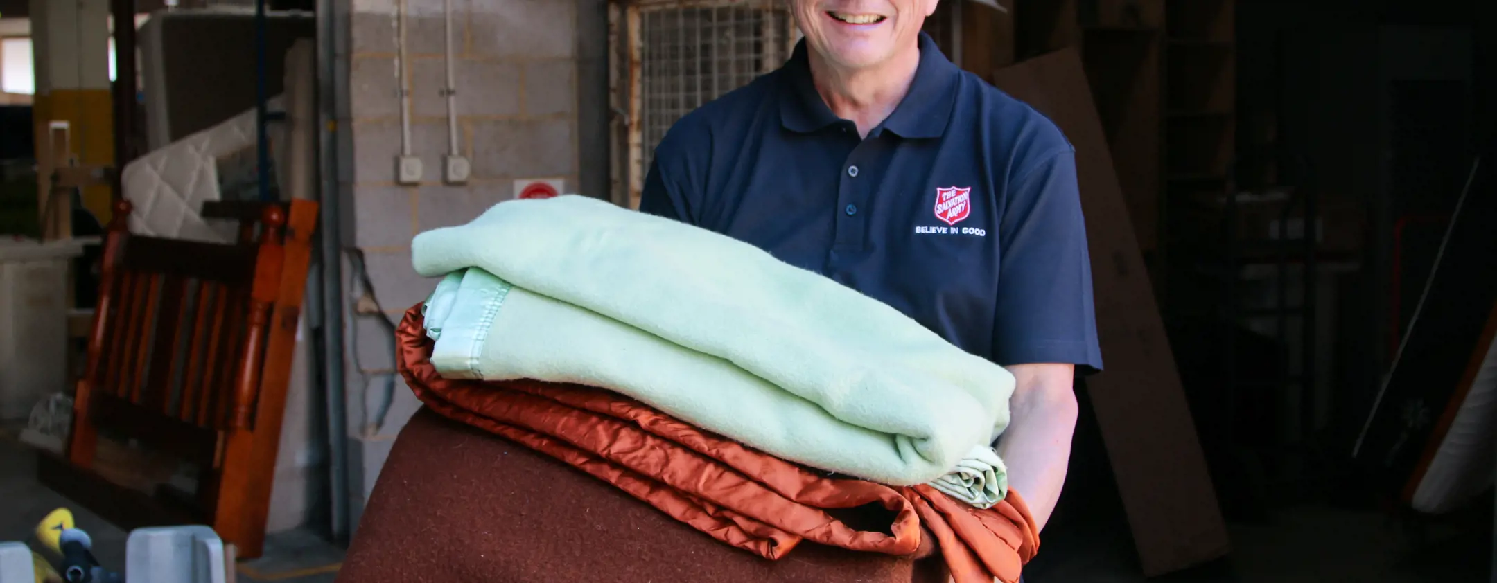 Donating blankets at the Salvos Stores.