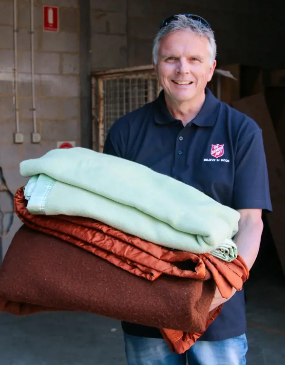 Donating blankets at the Salvos Stores.