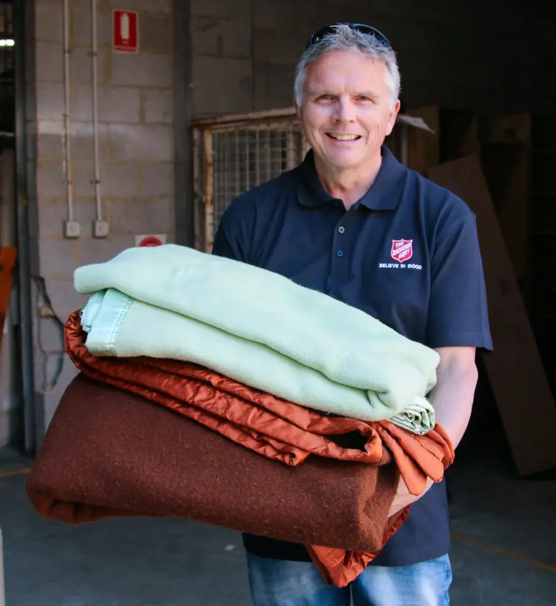 Donating blankets at the Salvos Stores.