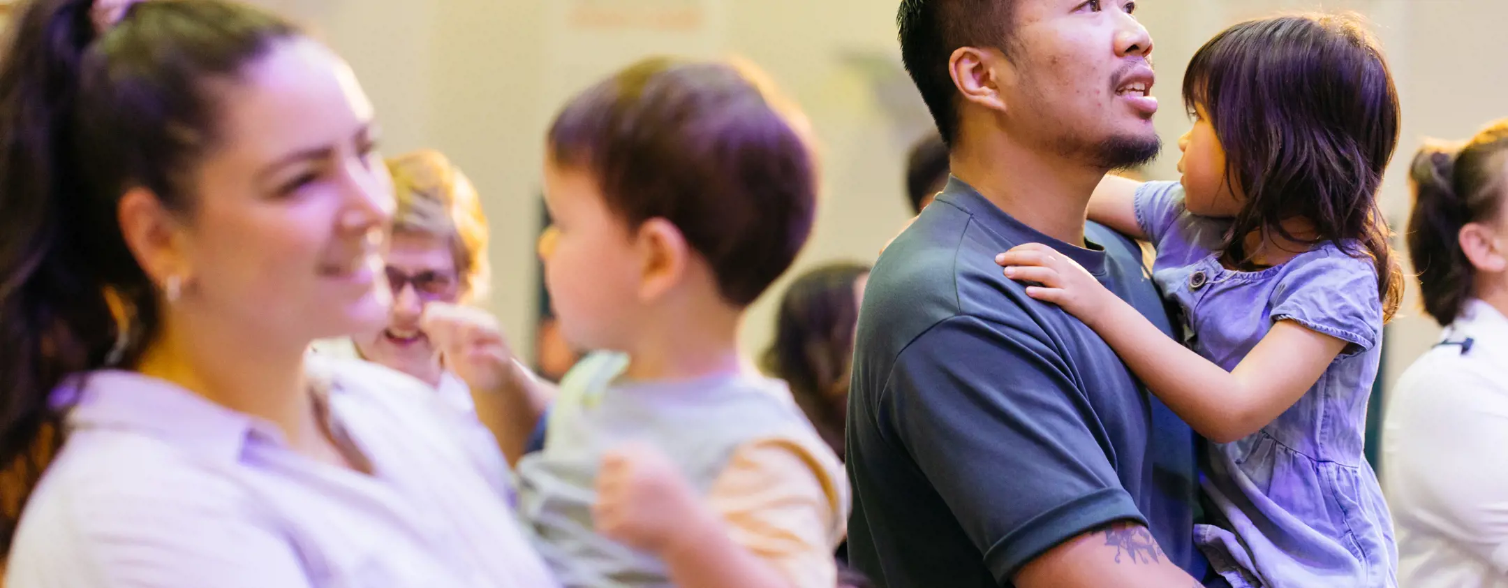 Parents and children at church