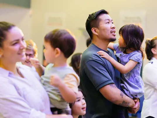 Parents and children at church
