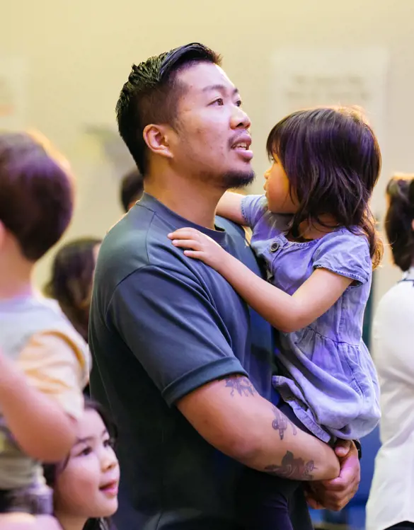 Parents and children at church