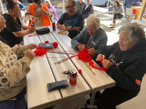 Craft group knitting