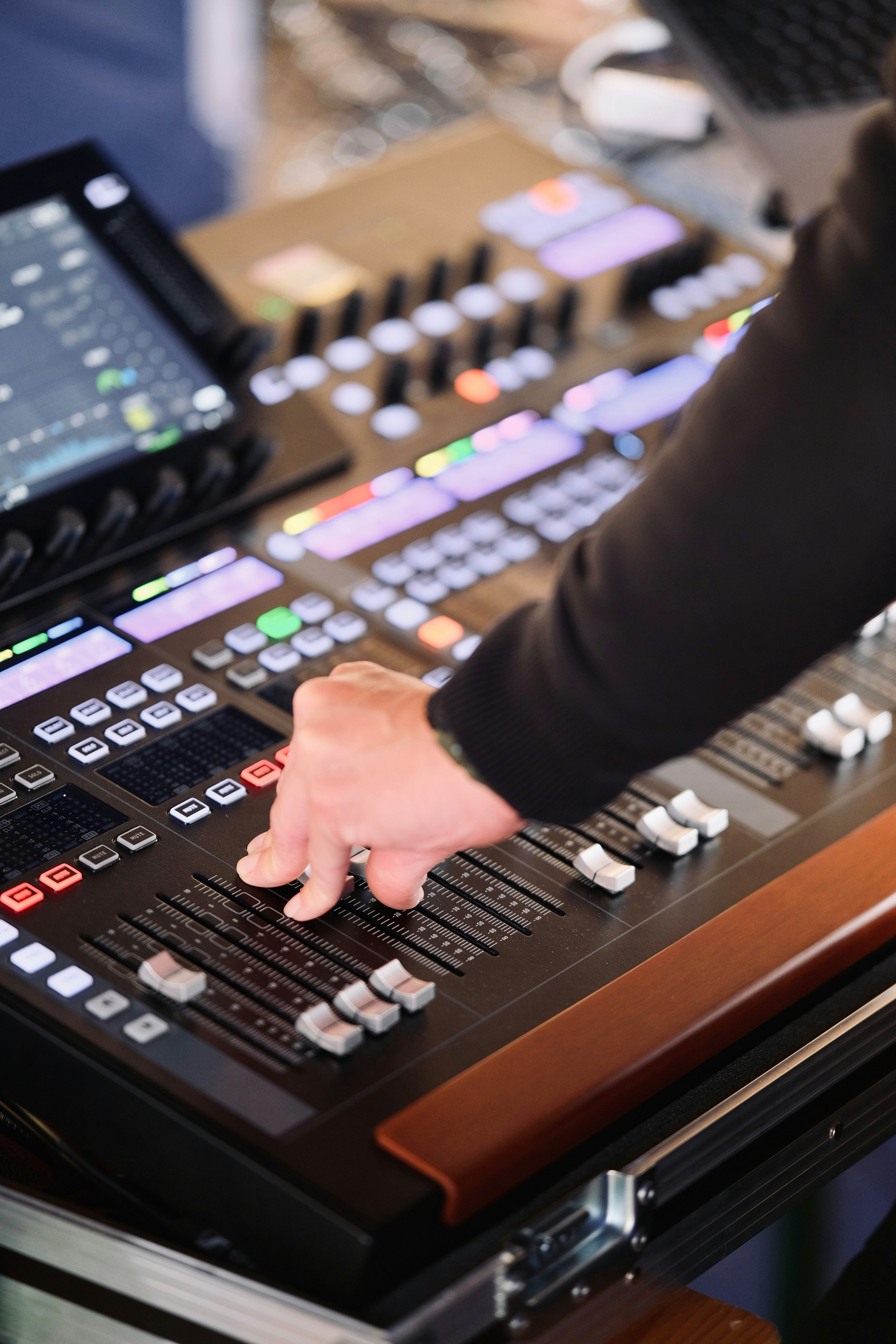 Close up of a Behringer Wing audio console