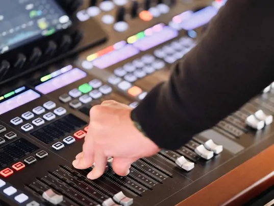 Close up of a Behringer Wing audio console