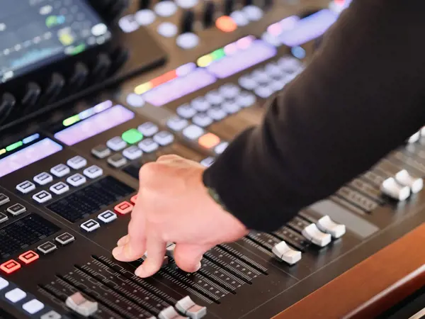 Close up of a Behringer Wing audio console