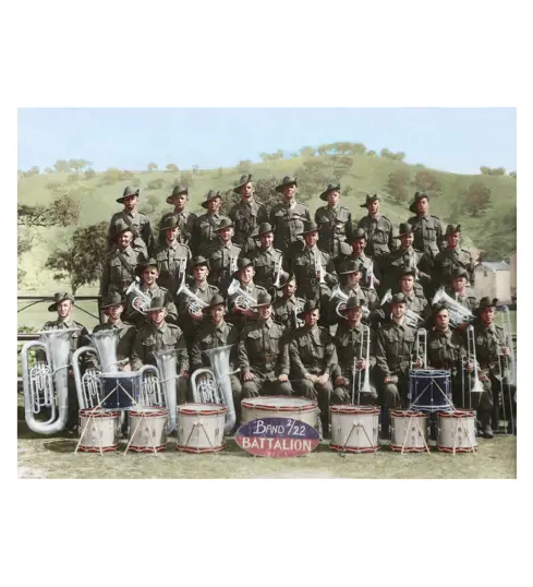 The 2/22 Battalion Band, who were taken as prisoners of war during World War Two and lost their lives in the Montevideo Maru sinking.
