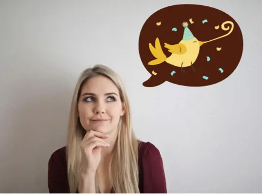 Young women with thought bubble icon ref small wins