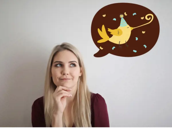 Young women with thought bubble icon ref small wins