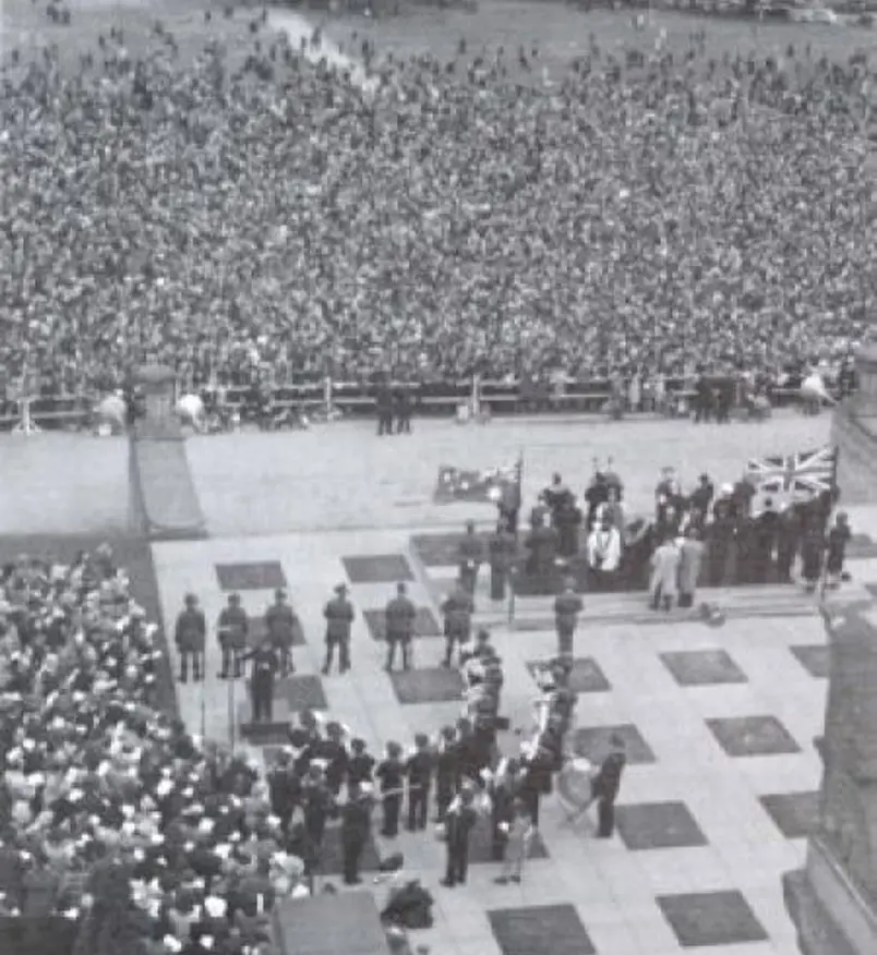 The MSB at the Shrine of Remembrance during Melbourne’s VE Day commemorations, 1945.