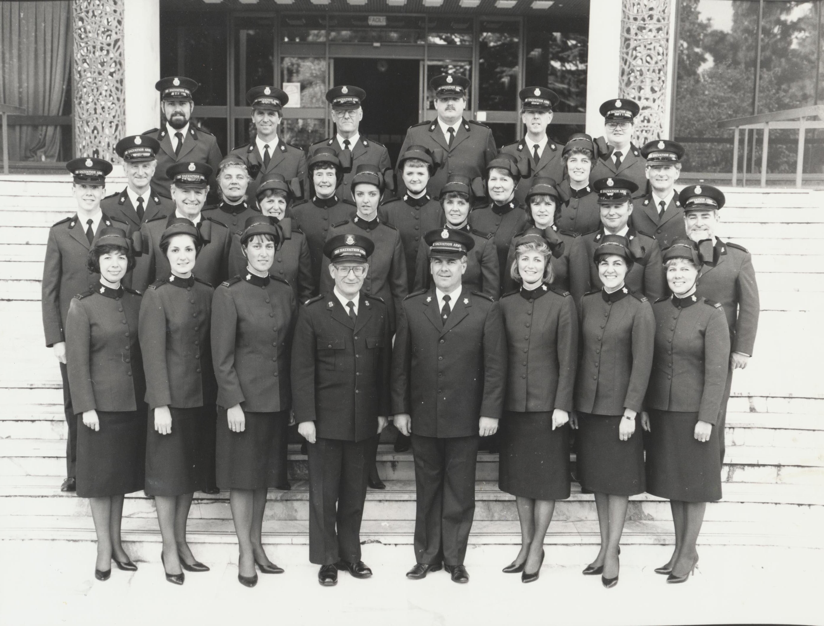 1990: The Melbourne Staff Songsters, who participated in the International Congress in London after a tour of England. Songster Leader Rodney Reeve; Executive Officer Major Denis Lorimer.