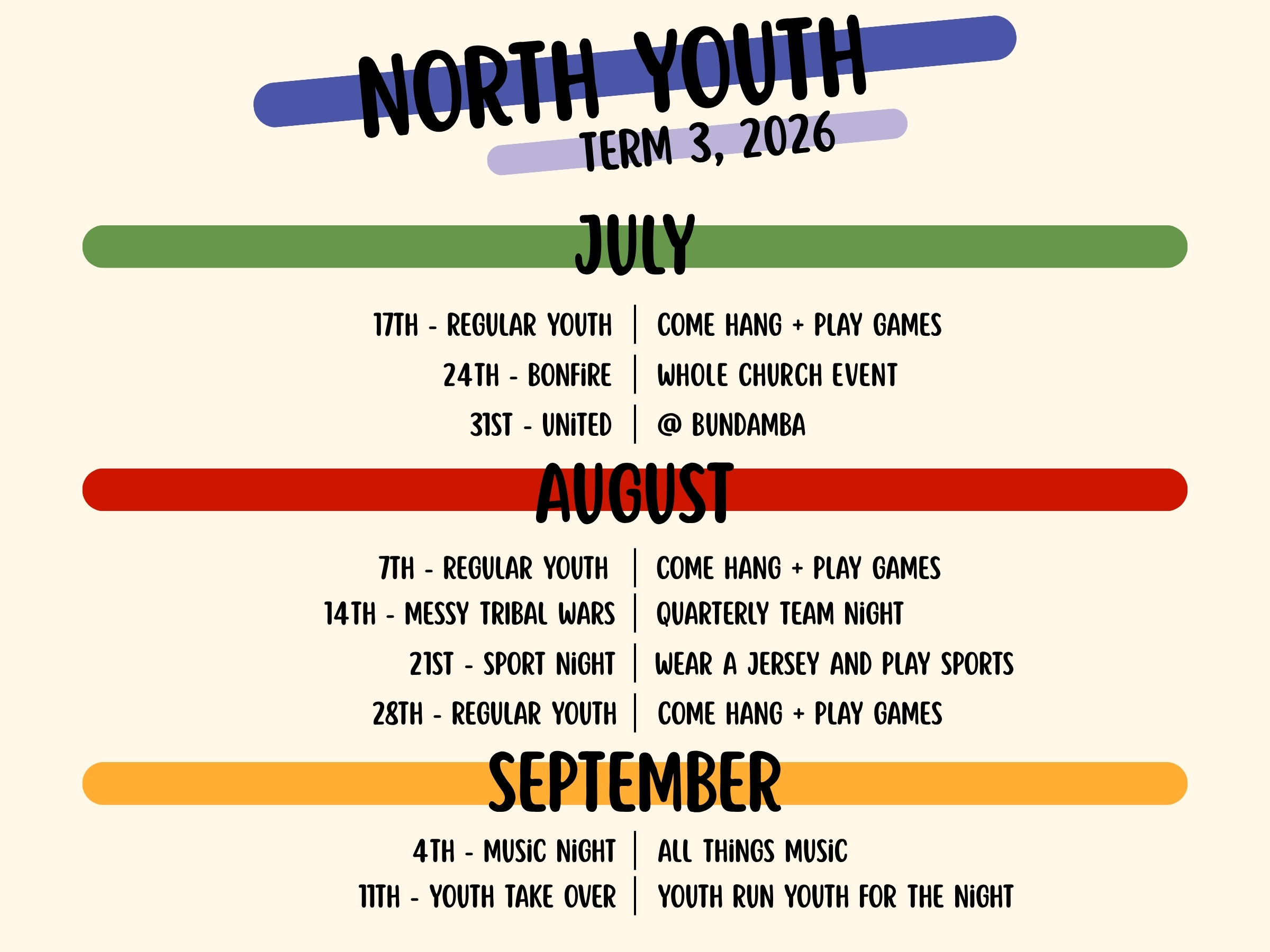 Download the latest North Youth term planner here
