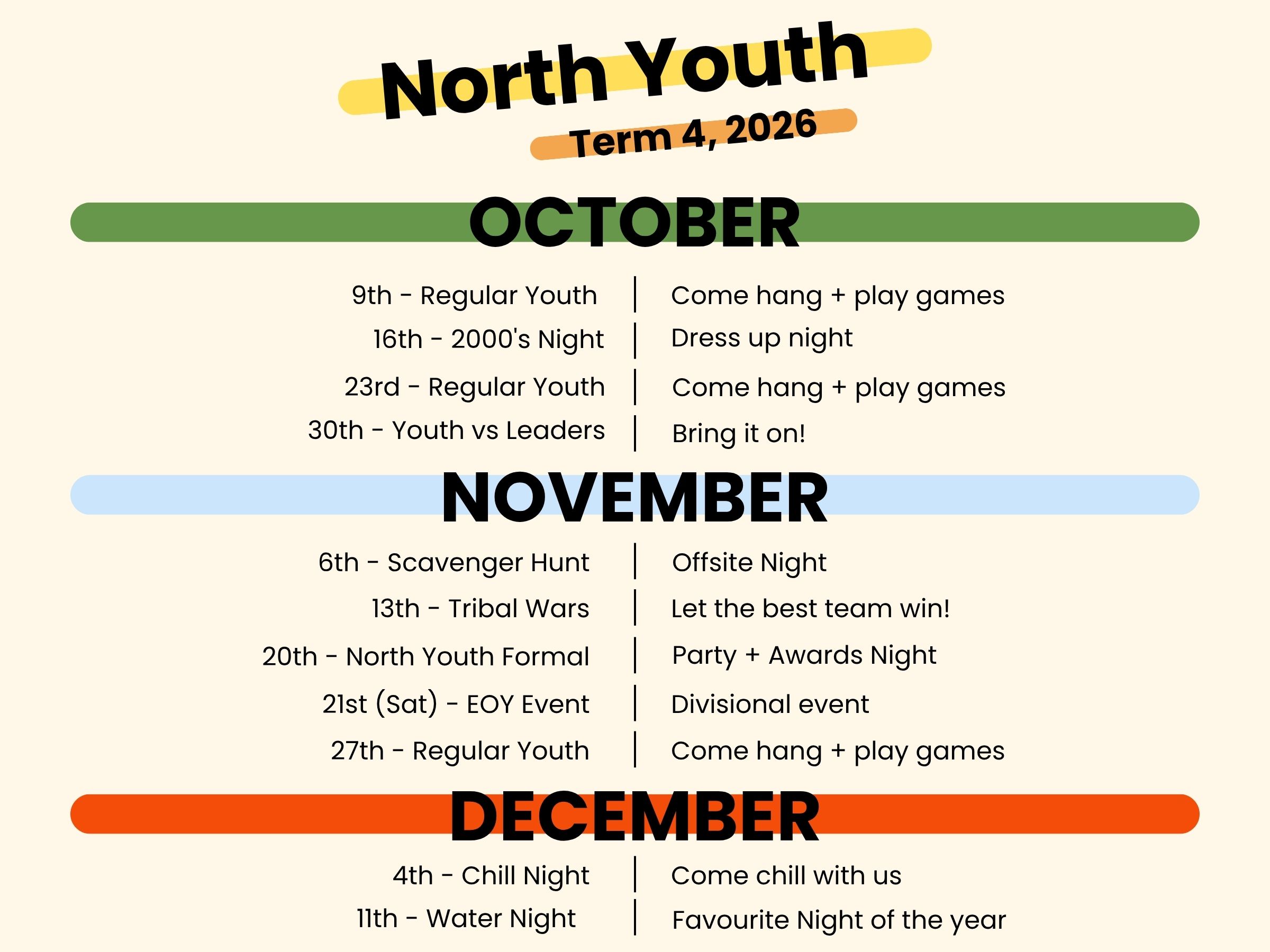 Download the latest North Youth term planner here