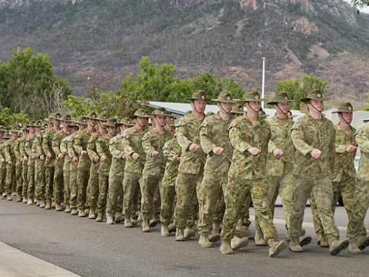Soldiers marching at Lavarack Barracks, Townsville
