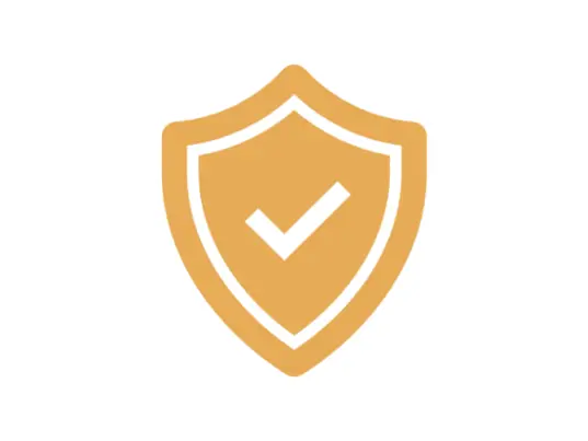 An orange shield with a tick on it.