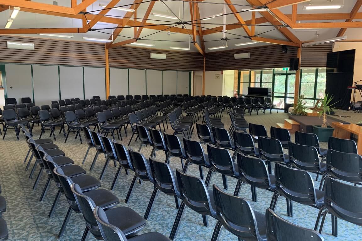 The bright, open interior of the Shire Church venue space available for hire.