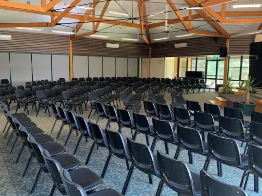 The bright, open interior of the Shire Church venue space available for hire.