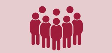 Illustrated graphic showing stylised people standing together as a community.
