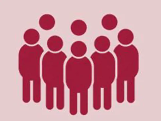 Illustrated graphic showing stylised people standing together as a community.