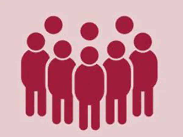 Illustrated graphic showing stylised people standing together as a community.