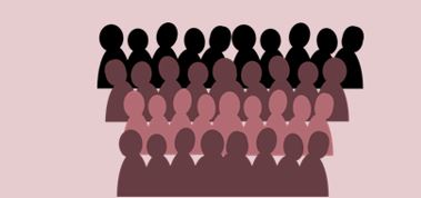 Graphic illustration showing stylised rows of silhouetted people.